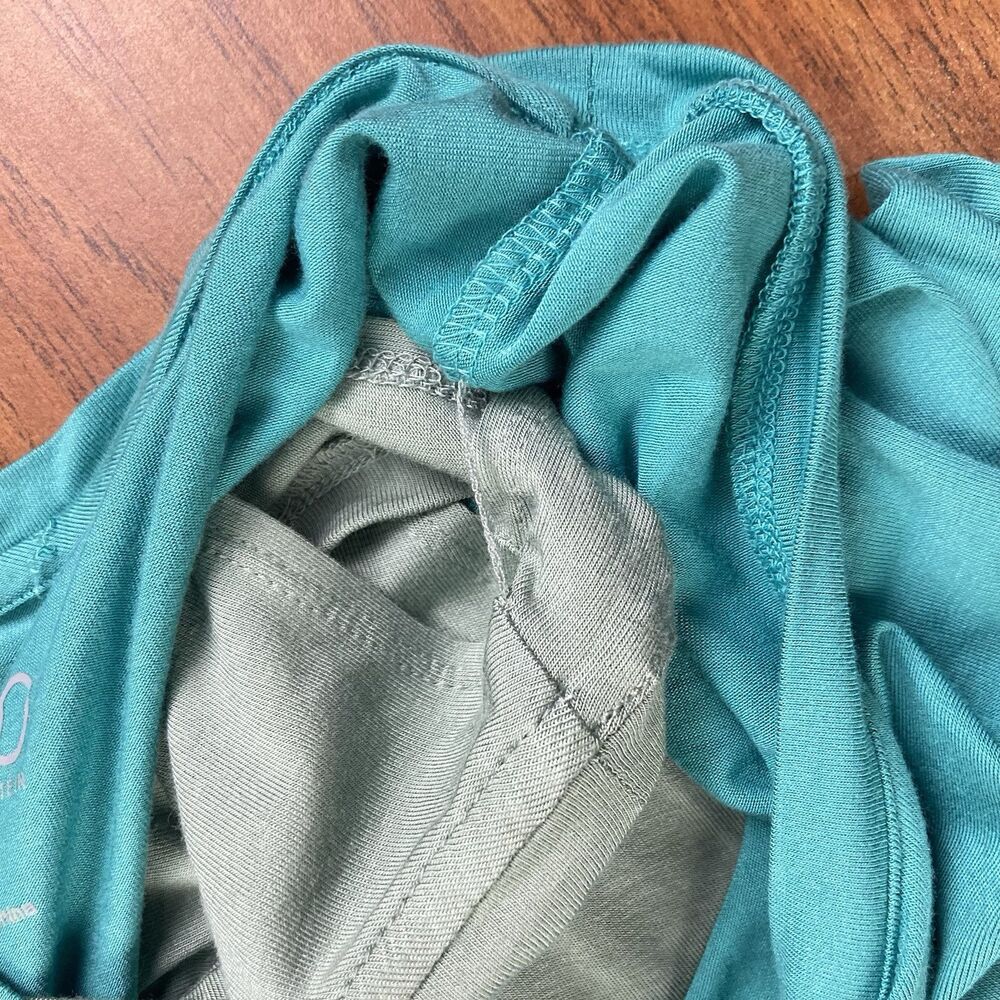 LOGO by Lori Goldstein Tunic Shirt Sz Large Sharkbite Hem Teal Green Knit Layers - Picture 8 of 9
